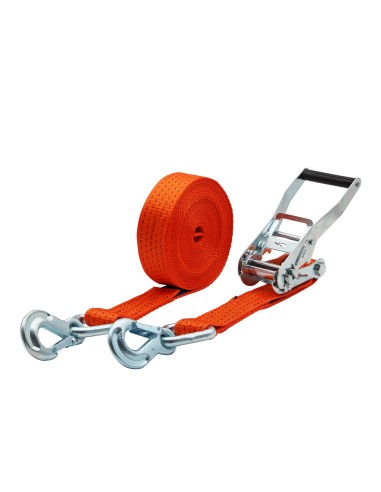 Zurrgurt 5000kg 2-teilig 50mm – 8 m mit Langarm-Druckratsche und Sicherungszurrhaken – 2500daN Orange