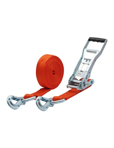 Zurrgurt 5000kg 2-teilig 50mm – 10 m mit Langarm-Zugratsche und Sicherungszurrhaken – 2500daN Orange