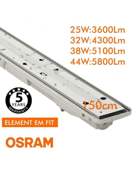 OSRAM LED-Chip Feuchtraum-Wannenleuchte 150cm (44W-38W-32W-25W Einstellbar) IP66