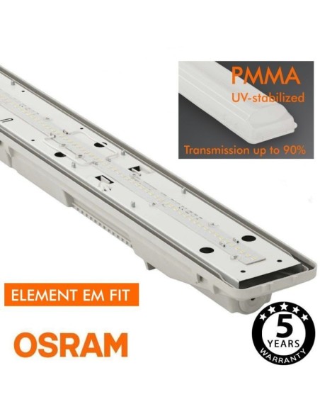 OSRAM LED-Chip Feuchtraum-Wannenleuchte 120cm (35W-30W-25W-20W Einstellbar) IP66