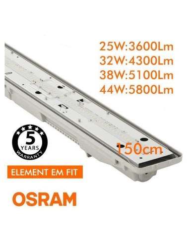 OSRAM LED-Chip Feuchtraum-Wannenleuchte 150cm PIR-Sensor (44W-38W-32W-25W Einstellbar) IP66