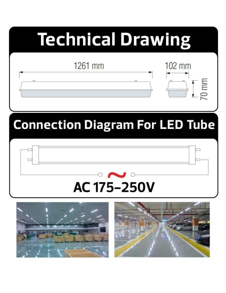 LED Feuchtraum-Wannenleuchte 120cm PROMASTER-T IP65 2x120 cm LED-Röhren inklusive IP66