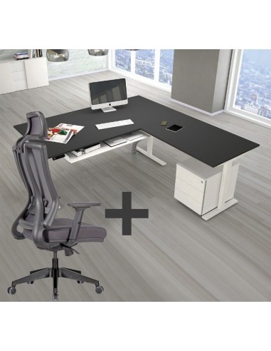 SET : Steh-Sitz Eck-Schreibtisch ERGO + ERGO Bürostuhl