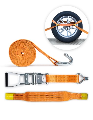 Radsicherungsgurt 3-teilig 50 mm – 3.25 m – Fahrzeuge bis 4500kg – LC 2000 daN