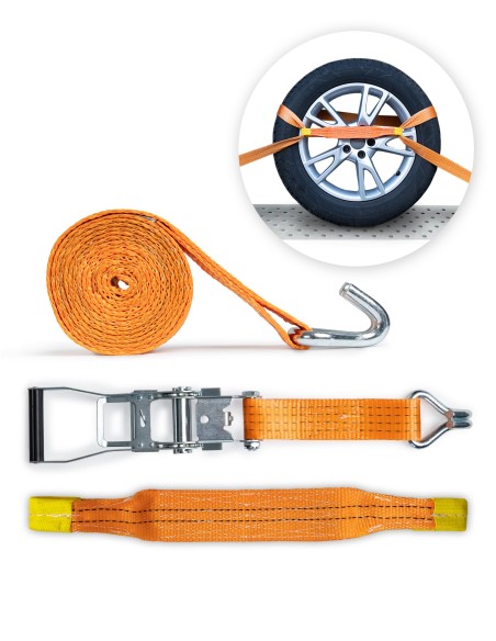 Radsicherungsgurt 3-teilig 50 mm – 3.25 m – Fahrzeuge bis 4500kg – LC 2000 daN