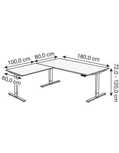 Move-3 Elektrisch höhenverstellbarer Schreibtisch L-Form, 180x80cm - Anbau 100x60cm