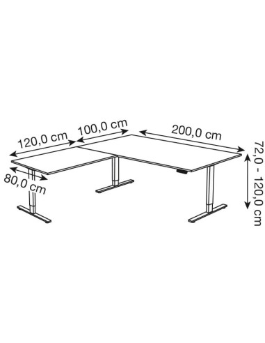 Move-3 Elektrisch höhenverstellbarer Schreibtisch L-Form, 200x100cm - Anbau 120x80cm