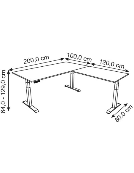 Move-4 XL Elektrisch höhenverstellbarer Schreibtisch L-Form, 200x100cm - Anbau 120x80cm