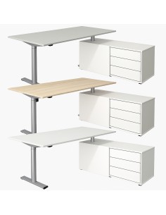 Move 1 base elektrisch höhenverstellbarer Schreibtischrechteckig, T-Fuss-Gestell mit Sideboard 150x80cm