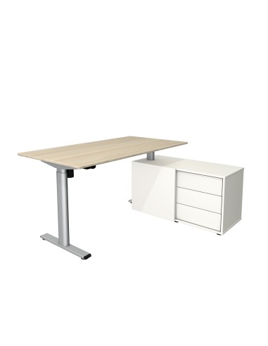Move 1 base elektrisch höhenverstellbarer Schreibtischrechteckig, T-Fuss-Gestell mit Sideboard 150x80cm