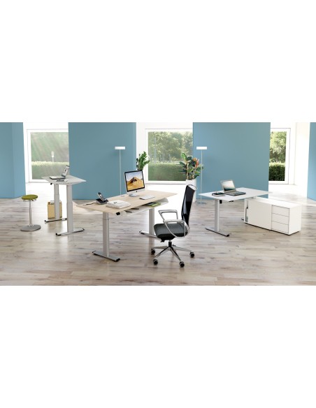 Move 1 base elektrisch höhenverstellbarer Schreibtischrechteckig, T-Fuss-Gestell mit Sideboard 150x80cm