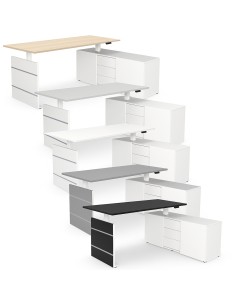 Move 3 elektrisch höhenverstellbarer Schreibtischrechteckig, T-Fuss-Gestell mit Sideboard 180x80cm