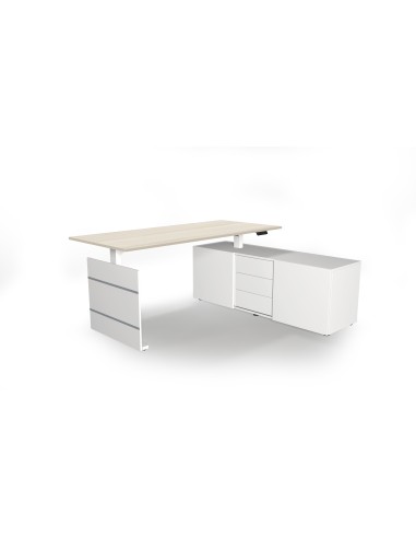 Move 3 elektrisch höhenverstellbarer Schreibtischrechteckig, T-Fuss-Gestell mit Sideboard 180x80cm