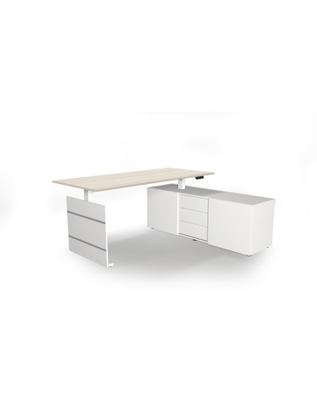 Move 3 elektrisch höhenverstellbarer Schreibtischrechteckig, T-Fuss-Gestell mit Sideboard 180x80cm