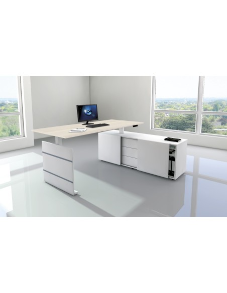 Move 3 elektrisch höhenverstellbarer Schreibtischrechteckig, T-Fuss-Gestell mit Sideboard 180x80cm