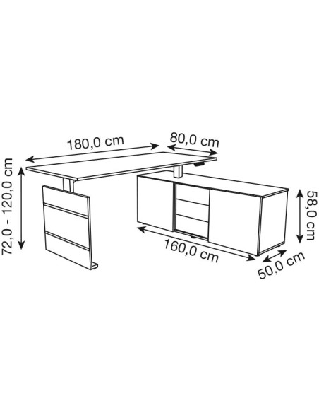 Move 3 elektrisch höhenverstellbarer Schreibtischrechteckig, T-Fuss-Gestell mit Sideboard 180x80cm