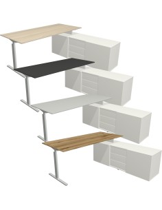 Form 2 Schreibtisch rechteckig, T-Fuss-Gestell mit Sideboard 180x80cm