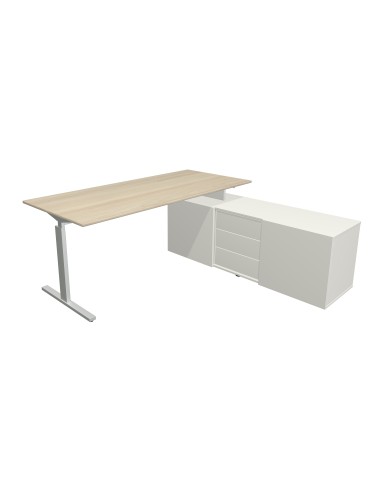 Form 2 Schreibtisch rechteckig, T-Fuss-Gestell mit Sideboard 180x80cm