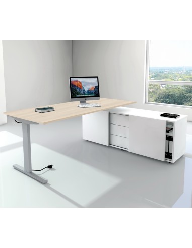 Form 2 Schreibtisch rechteckig, T-Fuss-Gestell mit Sideboard 180x80cm