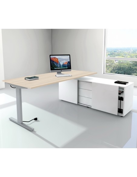 Form 2 Schreibtisch rechteckig, T-Fuss-Gestell mit Sideboard 180x80cm