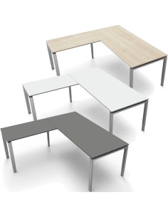 StageOne L-Form höhenverstellbarer Schreibtisch rechteckig, 4-Fuss-Gestell, 180x80cm - Anbau 100x60cm