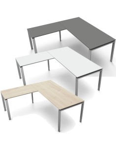 StageOne L-Form höhenverstellbarer Schreibtisch rechteckig, 4-Fuss-Gestell, 200x100cm - Anbau 120x80cm