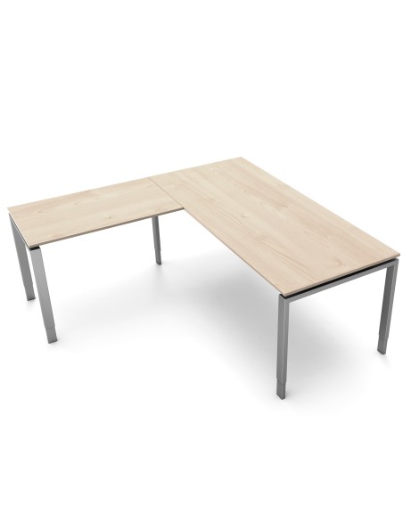 StageOne L-Form höhenverstellbarer Schreibtisch rechteckig, 4-Fuss-Gestell, 200x100cm - Anbau 120x80cm