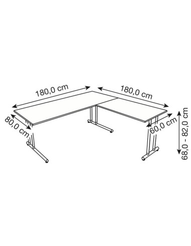 StageOne L-Form höhenverstellbarer Schreibtisch rechteckig, Bügelgestell, 180x80cm - Anbau 100x60cm