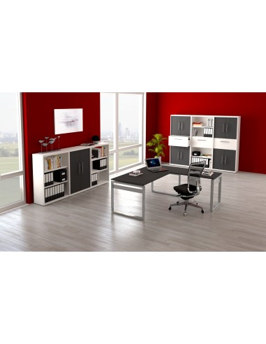 StageOne L-Form höhenverstellbarer Schreibtisch rechteckig, Bügelgestell, 180x80cm - Anbau 100x60cm