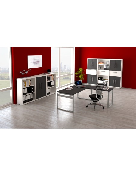 StageOne L-Form höhenverstellbarer Schreibtisch rechteckig, Bügelgestell, 180x80cm - Anbau 100x60cm