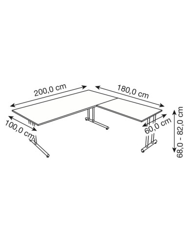 StageOne L-Form höhenverstellbarer Schreibtisch rechteckig, Bügelgestell, 200x100cm - Anbau 120x80cm