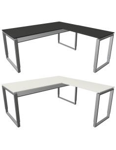 Architekt L-Form höhenverstellbarer Schreibtisch rechteckig, Kufen-Gestell, 180x80cm - Anbau 100x60cm