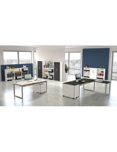 Architekt L-Form höhenverstellbarer Schreibtisch rechteckig, Kufen-Gestell, 180x80cm - Anbau 100x60cm