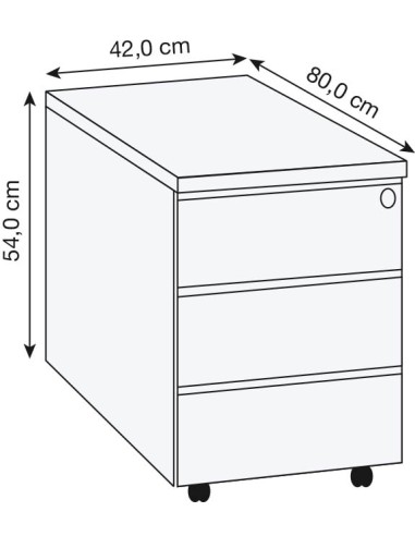 Yukon Rollcontainer 3 Schubladen 42 x 80 x 54 cm