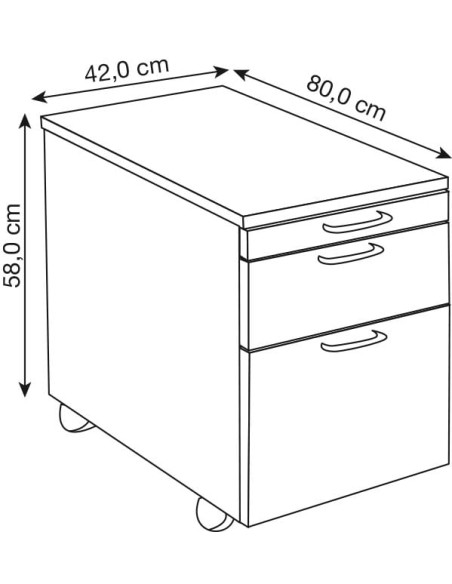 Lago Rollcontainer 3 Schubladen 42 x 80 x 54 cm