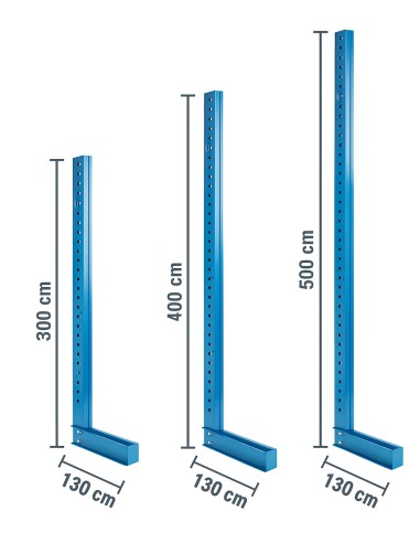Ständer für Kragarmregal / Einseitig / 130 cm tief / 3m, 4m, 5m
