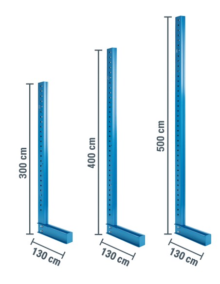 Ständer für Kragarmregal / Einseitig / 130 cm tief / 3m, 4m, 5m