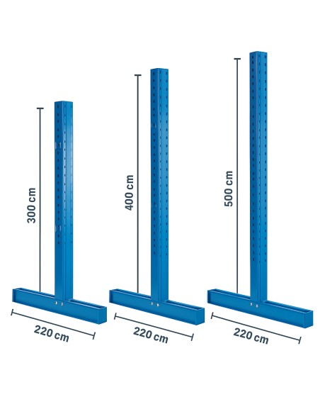 Ständer für Kragarmregal / Doppelseitig / 220 cm tief / 3m, 4m, 5m