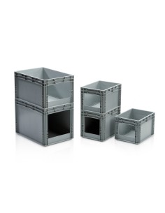 Sichtlagerkasten im Eurobehälter Format mit offene handgriffe