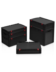 ESD-Eurobehälter - Stapelbehälter mit Deckel handgriffe geschlossen