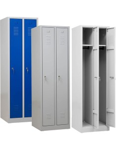 Wolfstahl Garderobenschrank Kleiderspind 2 Schliessfächer Zylinderschloss Lichtgrau - Enzianblau