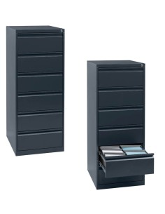 Wolfstahl Karteischrank stahl 6 Schubladen 53 x 62 x 132 cm schwarz