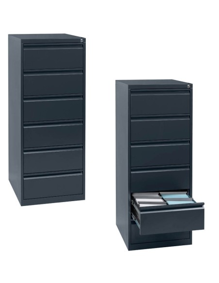 Wolfstahl Karteischrank stahl 6 Schubladen 53 x 62 x 132 cm schwarz