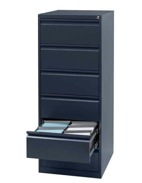 Wolfstahl Karteischrank stahl 6 Schubladen 53 x 62 x 132 cm schwarz