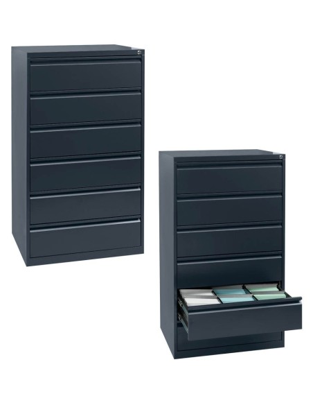 Wolfstahl Karteischrank stahl 6 Schubladen 76 x 62 x 132 cm schwarz