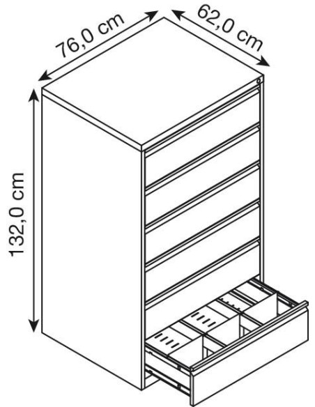 Wolfstahl Karteischrank stahl 6 Schubladen 76 x 62 x 132 cm schwarz