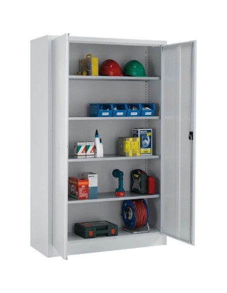 Wolfstahl Werkstatt Stahlschrank - Materialschrank Lichtgrau abschliessbar 92x42x195cm, zerlegt