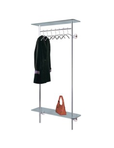 Garderobenständer Plato 6094, mit 6 Haken, mit Hutablage, mit Schuhablage, Metall, Glas, silber