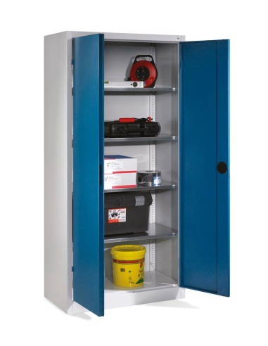 Wolfstahl Werkstatt Stahlschrank - Materialschrank Enzianblau-Lichtgrau abschliessbar 92x42x195cm, zerlegt