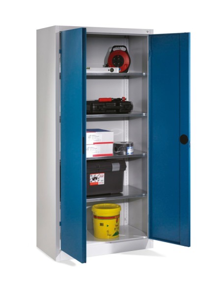 Wolfstahl Werkstatt Stahlschrank - Materialschrank Enzianblau-Lichtgrau abschliessbar 92x42x195cm, zerlegt